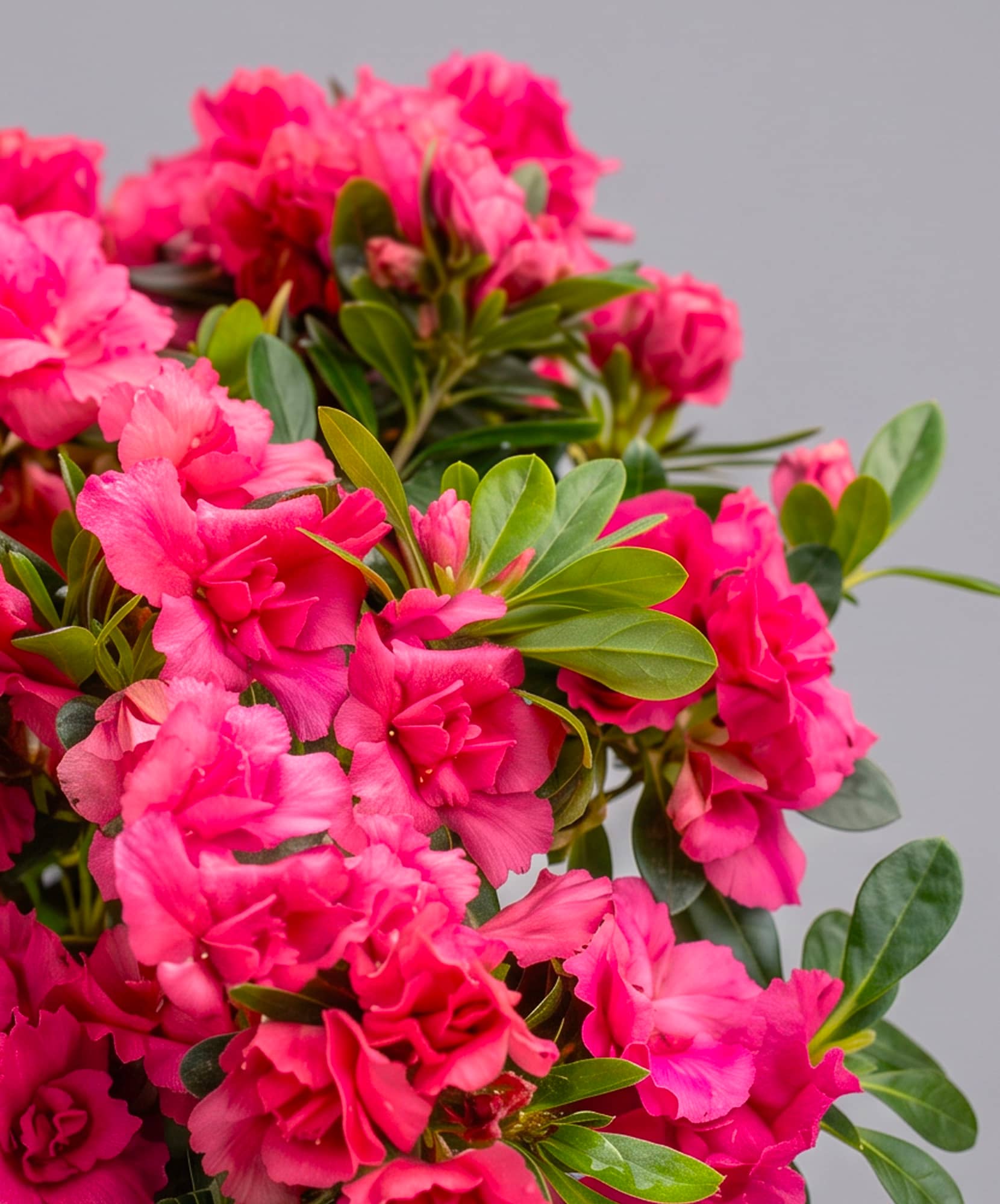 Vibrant pink azaleas with lush green leaves, perfect for brightening any space.